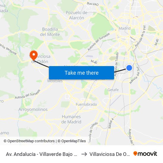 Av. Andalucía - Villaverde Bajo Cruce to Villaviciosa De Odón map
