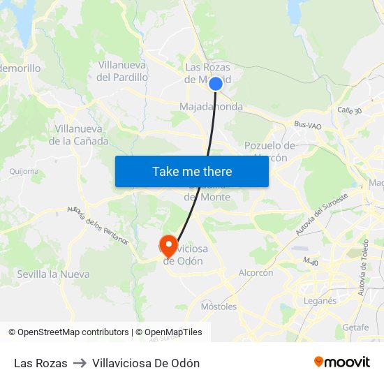 Las Rozas to Villaviciosa De Odón map