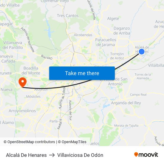 Alcalá De Henares to Villaviciosa De Odón map