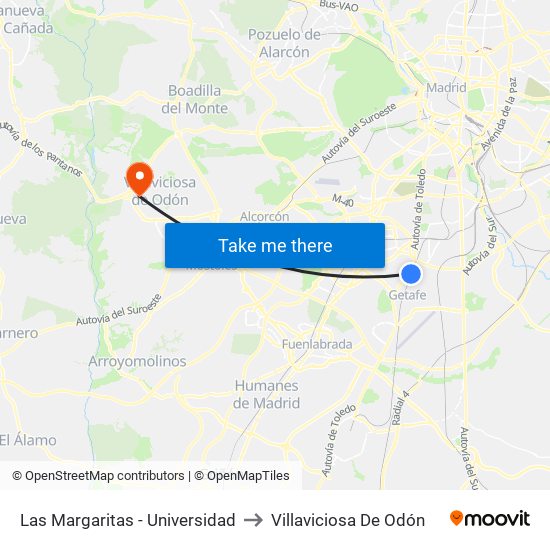 Las Margaritas - Universidad to Villaviciosa De Odón map