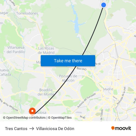 Tres Cantos to Villaviciosa De Odón map