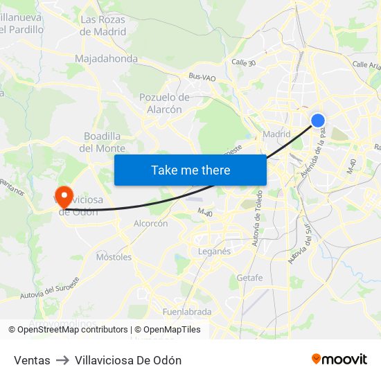 Ventas to Villaviciosa De Odón map