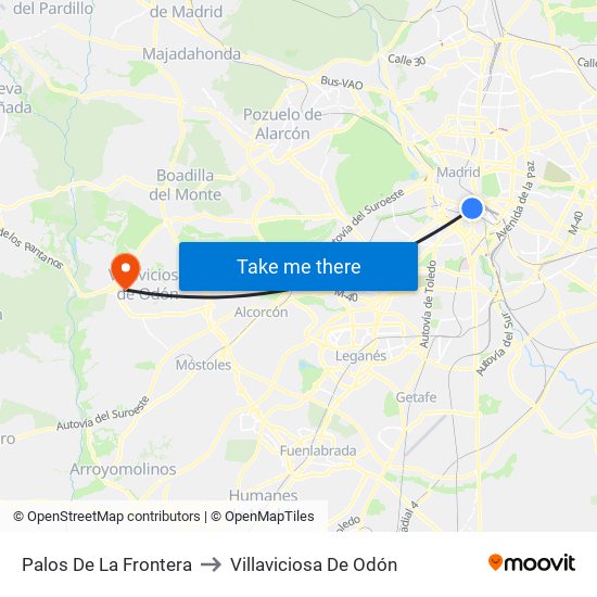 Palos De La Frontera to Villaviciosa De Odón map