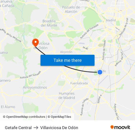 Getafe Central to Villaviciosa De Odón map