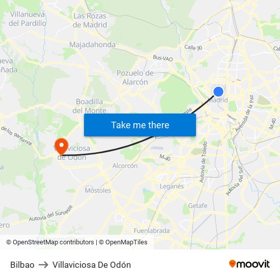 Bilbao to Villaviciosa De Odón map