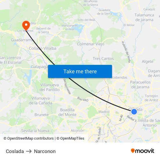 Coslada to Narconon map