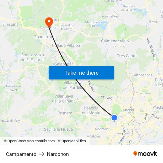 Campamento to Narconon map