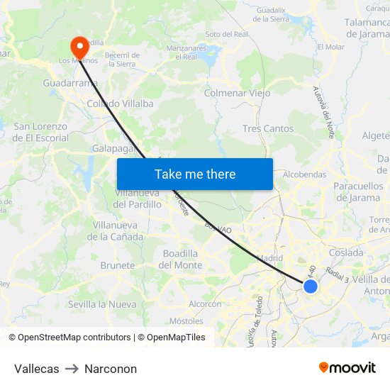 Vallecas to Narconon map