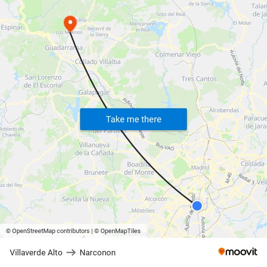 Villaverde Alto to Narconon map
