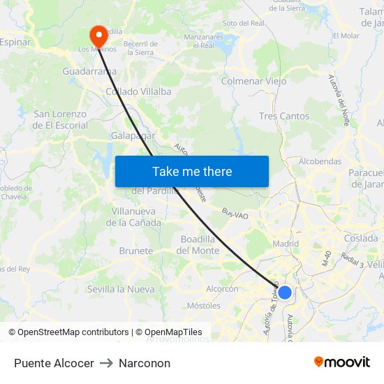 Puente Alcocer to Narconon map