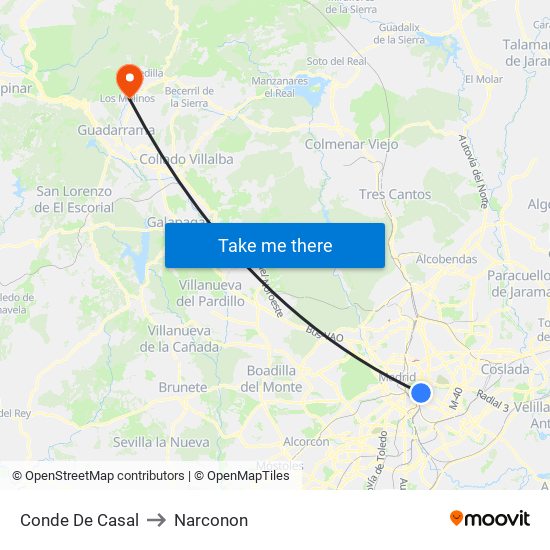 Conde De Casal to Narconon map