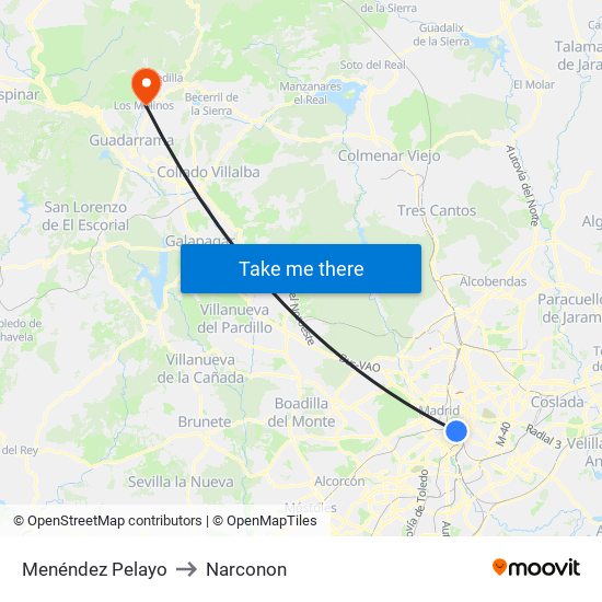 Menéndez Pelayo to Narconon map