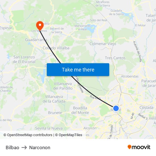 Bilbao to Narconon map