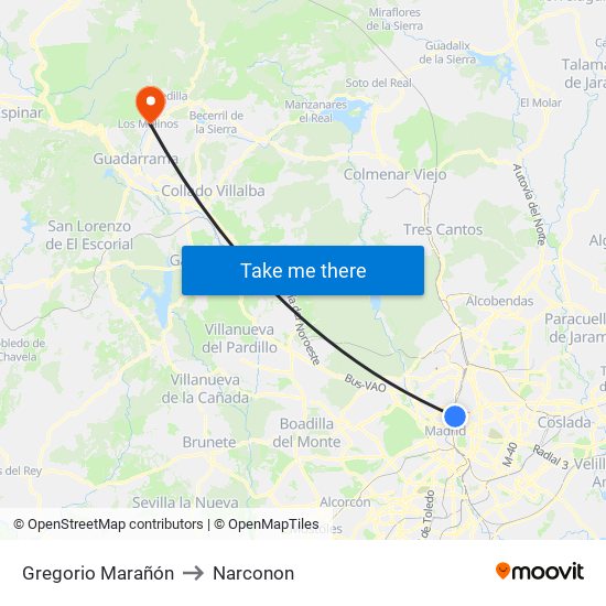 Gregorio Marañón to Narconon map
