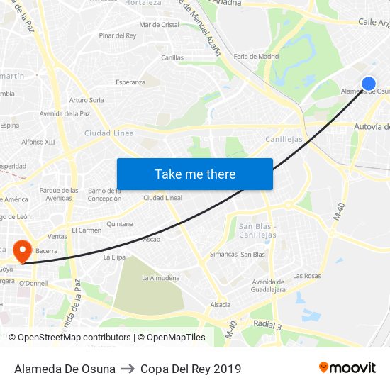 Alameda De Osuna to Copa Del Rey 2019 map