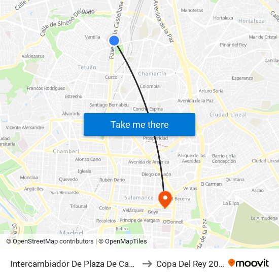 Intercambiador De Plaza De Castilla to Copa Del Rey 2019 map
