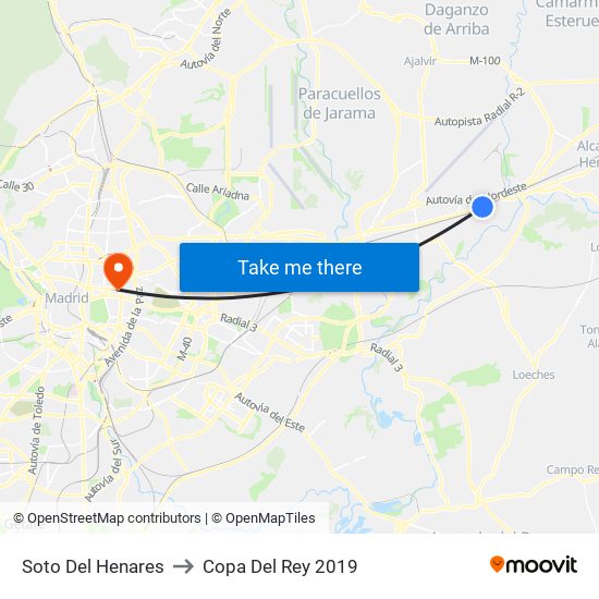 Soto Del Henares to Copa Del Rey 2019 map