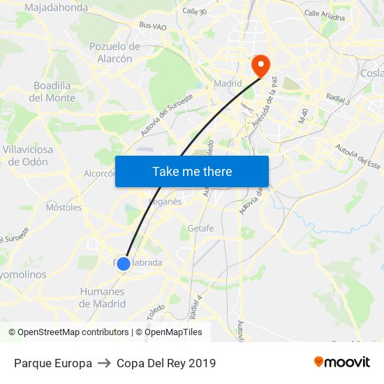 Parque Europa to Copa Del Rey 2019 map