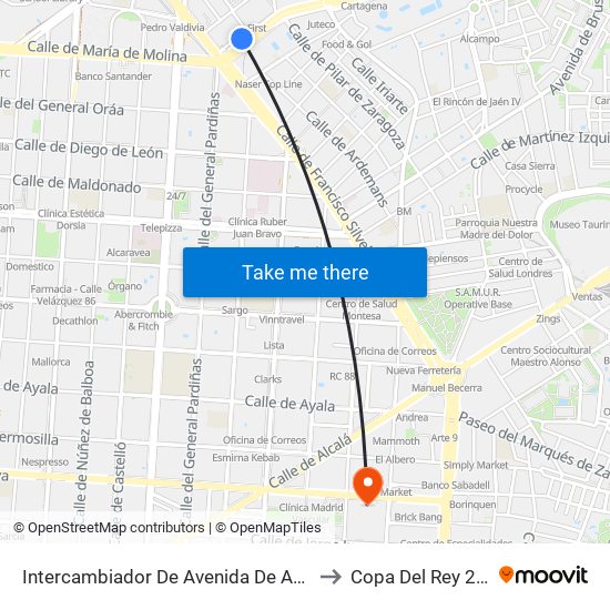 Intercambiador De Avenida De América to Copa Del Rey 2019 map