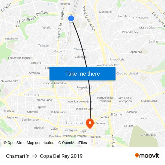 Chamartín to Copa Del Rey 2019 map