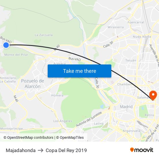 Majadahonda to Copa Del Rey 2019 map