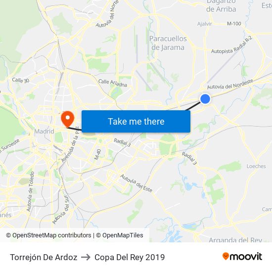 Torrejón De Ardoz to Copa Del Rey 2019 map