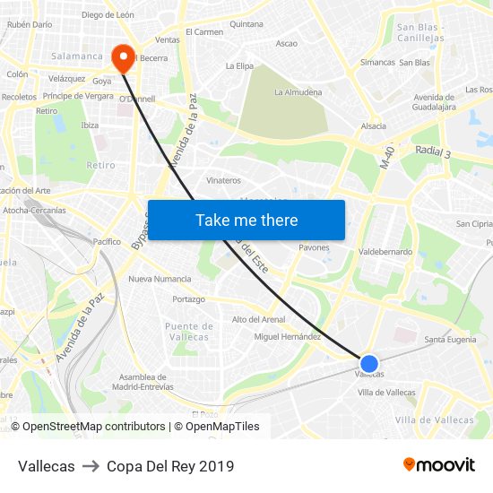 Vallecas to Copa Del Rey 2019 map