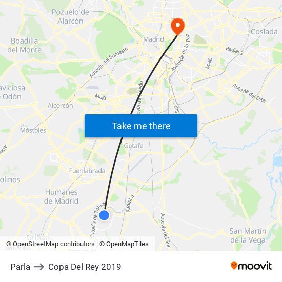 Parla to Copa Del Rey 2019 map