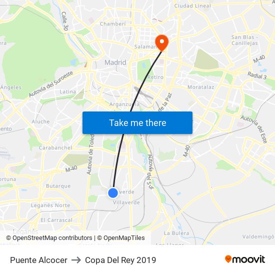 Puente Alcocer to Copa Del Rey 2019 map