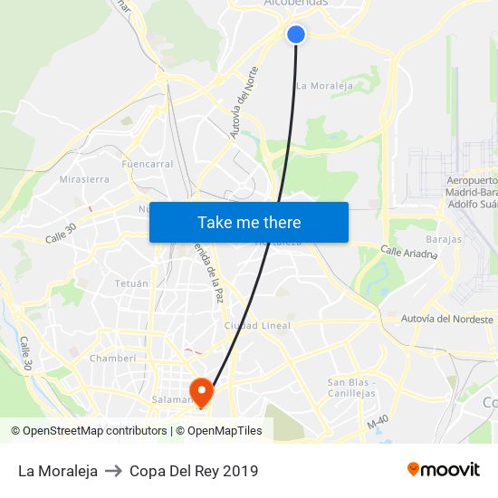 La Moraleja to Copa Del Rey 2019 map