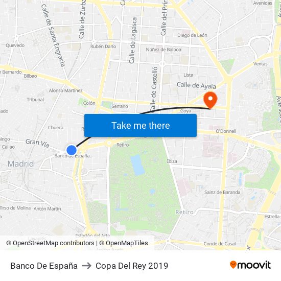 Banco De España to Copa Del Rey 2019 map