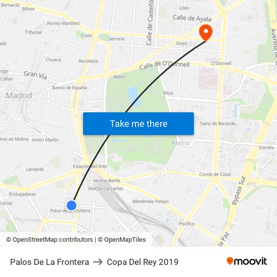 Palos De La Frontera to Copa Del Rey 2019 map