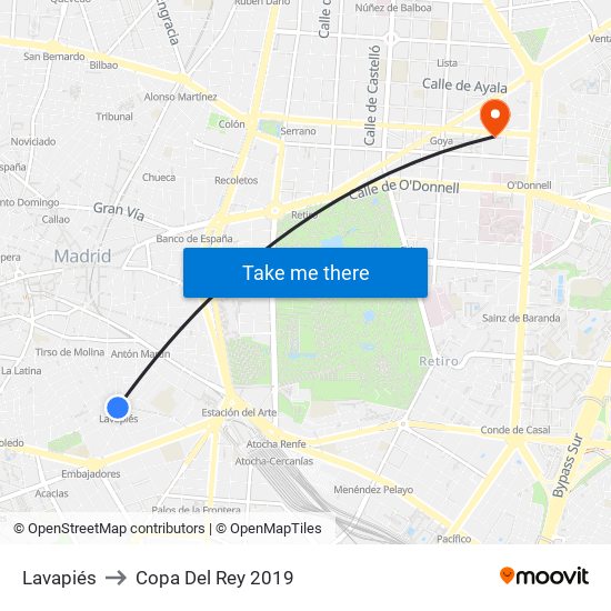 Lavapiés to Copa Del Rey 2019 map