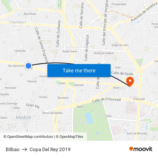 Bilbao to Copa Del Rey 2019 map