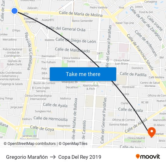 Gregorio Marañón to Copa Del Rey 2019 map