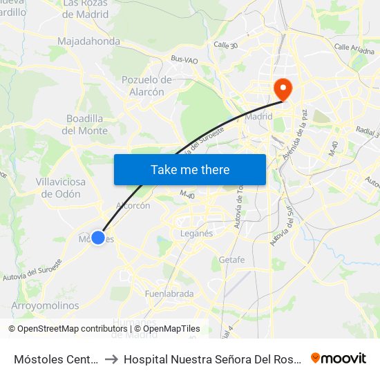 Móstoles Central to Hospital Nuestra Señora Del Rosario map