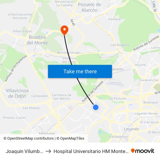 Joaquín Vilumbrales to Hospital Universitario HM Montepríncipe map