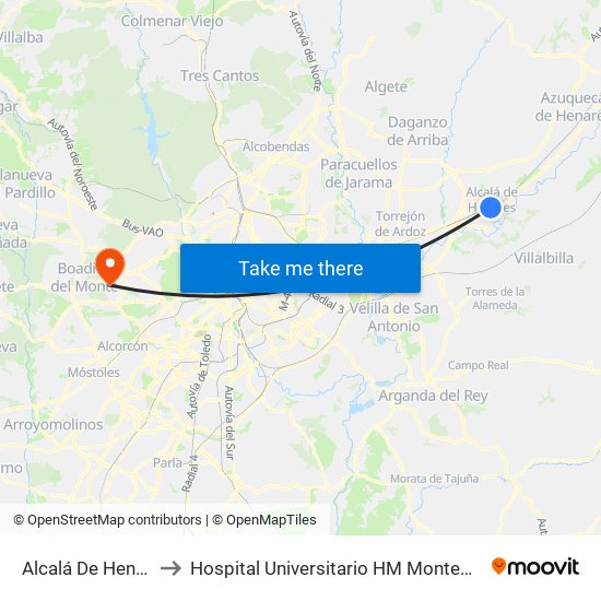 Alcalá De Henares to Hospital Universitario HM Montepríncipe map