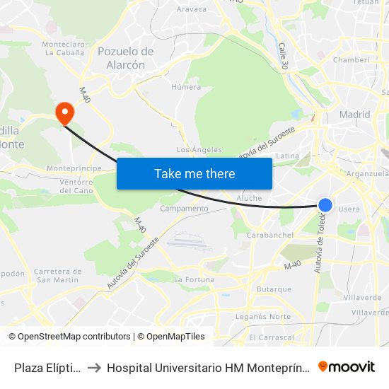 Plaza Elíptica to Hospital Universitario HM Montepríncipe map