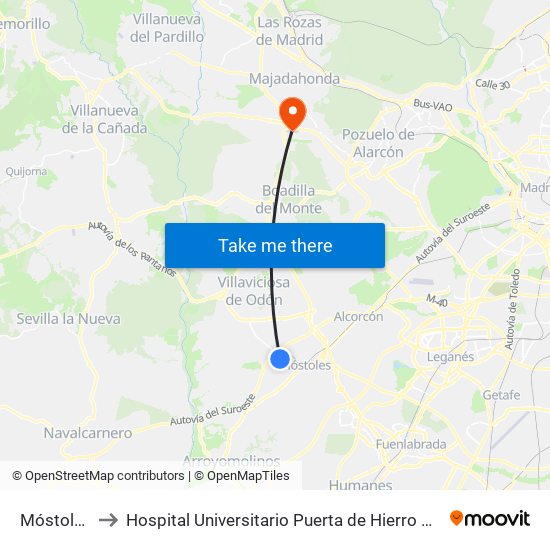 Móstoles - El Soto to Hospital Universitario Puerta de Hierro Majadahonda (Hosp. Unv. Puerta de Hierro) map