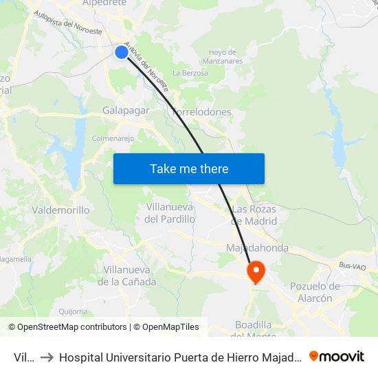 Villalba to Hospital Universitario Puerta de Hierro Majadahonda (Hosp. Unv. Puerta de Hierro) map
