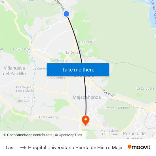 Las Matas to Hospital Universitario Puerta de Hierro Majadahonda (Hosp. Unv. Puerta de Hierro) map