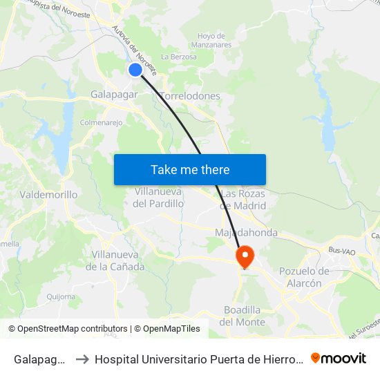 Galapagar - La Navata to Hospital Universitario Puerta de Hierro Majadahonda (Hosp. Unv. Puerta de Hierro) map