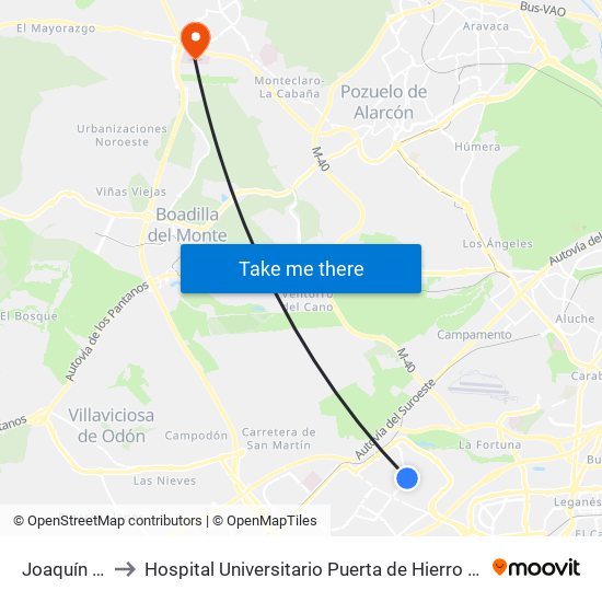 Joaquín Vilumbrales to Hospital Universitario Puerta de Hierro Majadahonda (Hosp. Unv. Puerta de Hierro) map