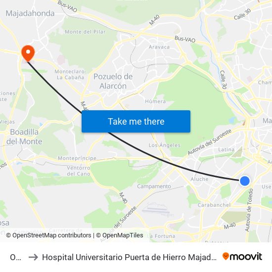 Opañel to Hospital Universitario Puerta de Hierro Majadahonda (Hosp. Unv. Puerta de Hierro) map