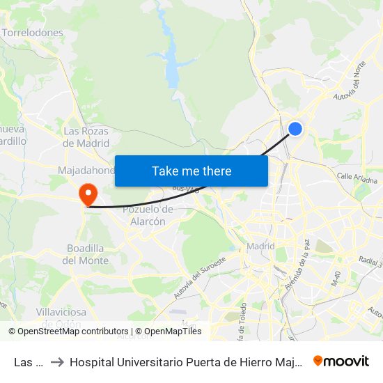 Las Tablas to Hospital Universitario Puerta de Hierro Majadahonda (Hosp. Unv. Puerta de Hierro) map