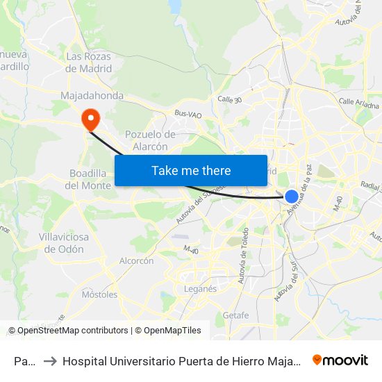 Pacífico to Hospital Universitario Puerta de Hierro Majadahonda (Hosp. Unv. Puerta de Hierro) map