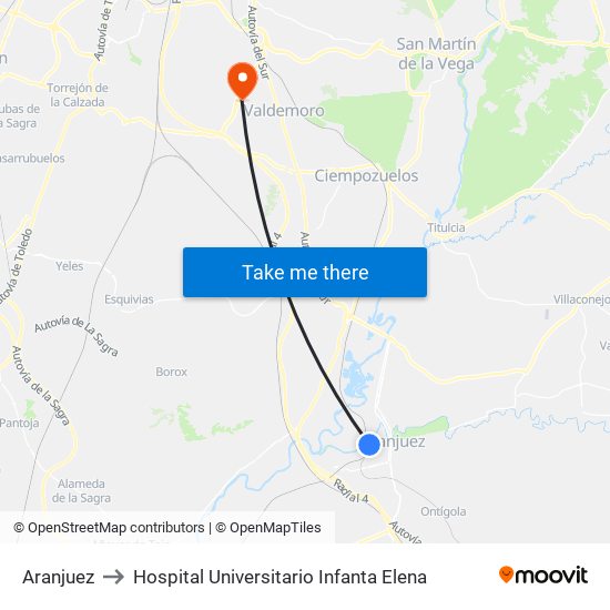Aranjuez to Hospital Universitario Infanta Elena map