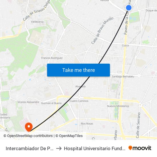 Intercambiador De Plaza De Castilla to Hospital Universitario Fundación Jiménez Díaz map