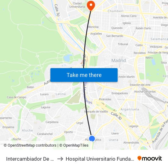 Intercambiador De Plaza Elíptica to Hospital Universitario Fundación Jiménez Díaz map